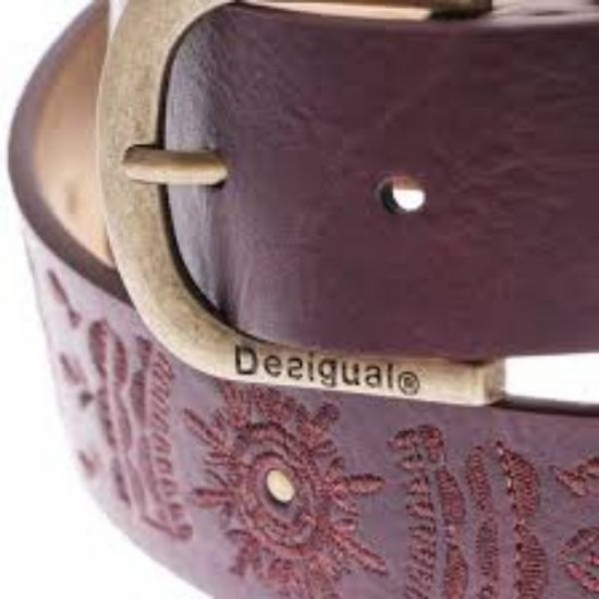 Curea Desigual din piele ecologica , cu broderie, MANDALA, 85 cm