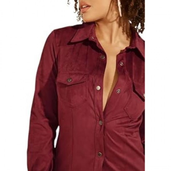 Camasa Guess cu aspect de piele intoarsa, XS, S, M