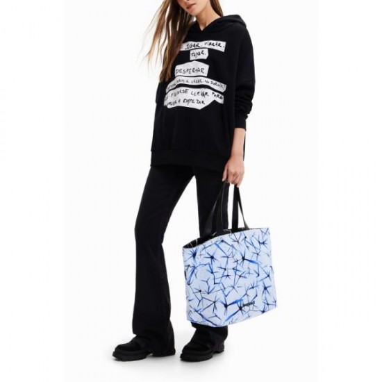 Geanta Desigual reversibila, din piele ecologica si material textil, cu plic interior, NAMIBIA