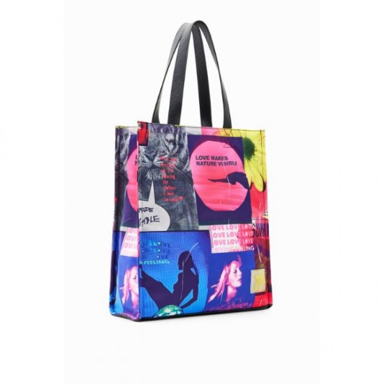 Geanta Desigual tip shopper, din material textil impermeabil