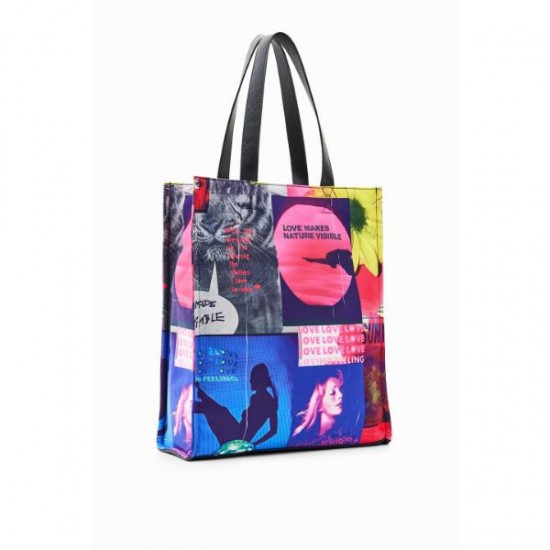 Geanta Desigual tip shopper, din material textil impermeabil