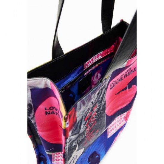 Geanta Desigual tip shopper, din material textil impermeabil