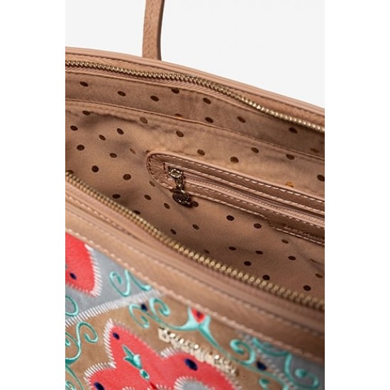 Geanta Desigual shopper din piele ecologica, cu broderie cu model arabesque
