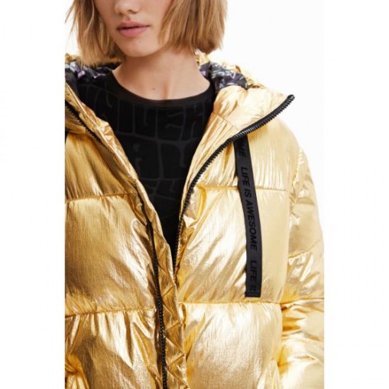 Geaca Desigual cu gluga, cu aspect metalizat, cu maneci detasabile, JIMAN, M, L