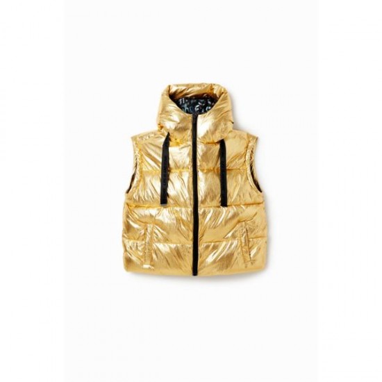 Geaca Desigual cu gluga, cu aspect metalizat, cu maneci detasabile, JIMAN, M, L