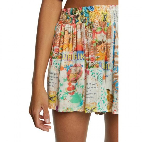 Pantaloni Desigual cu insertii argintii, cu talie pe elastic, CRETA, S, XL